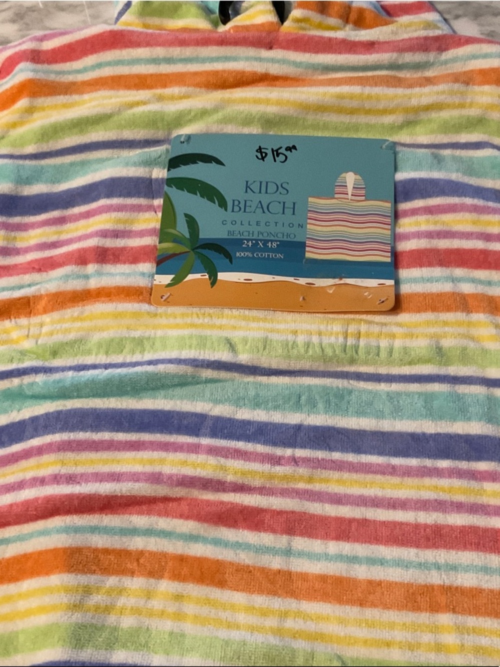 Rainbow Stripe Hooded Beach Poncho - Multicolor